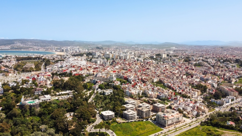Aerial drone view of Tangier, Morocco